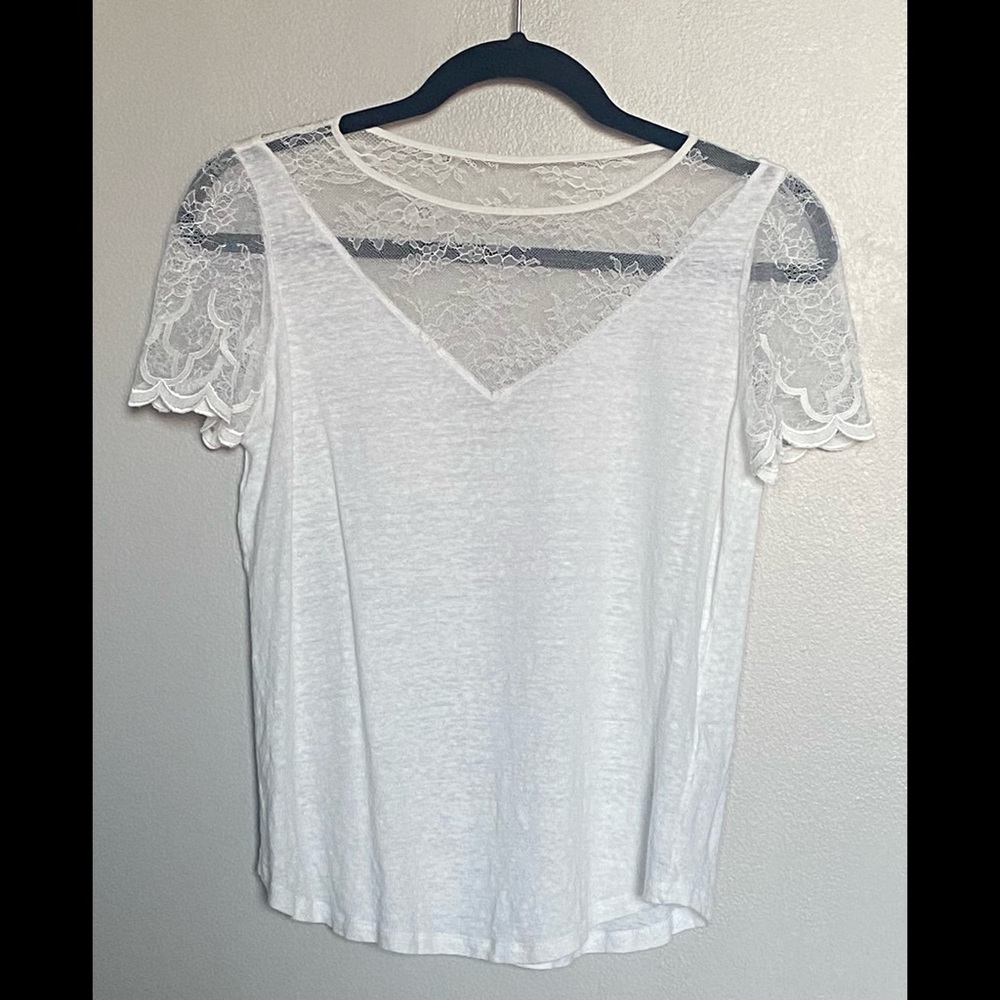 SANDRO Paris White Lace Top size S 100% Linen